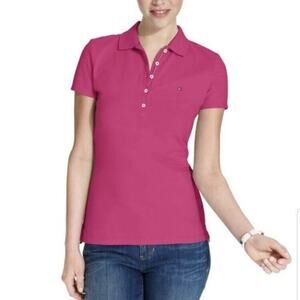 Tommy Hilfiger Polo Shirt Size Large Pink Ringer Short Sleeve Preppy Barbie